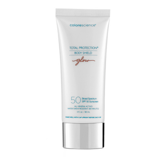 Colorescience Total Protection Body Shield Glow SPF 50 on pure white background